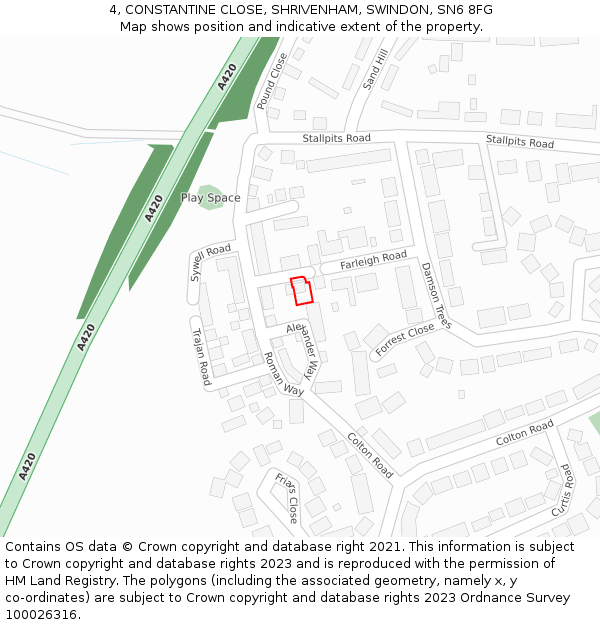 4, CONSTANTINE CLOSE, SHRIVENHAM, SWINDON, SN6 8FG: Location map and indicative extent of plot