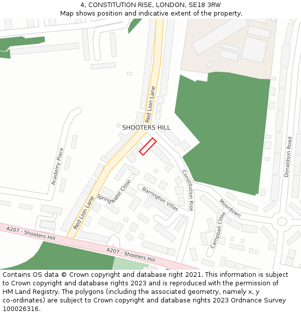 4, CONSTITUTION RISE, LONDON, SE18 3RW: Location map and indicative extent of plot