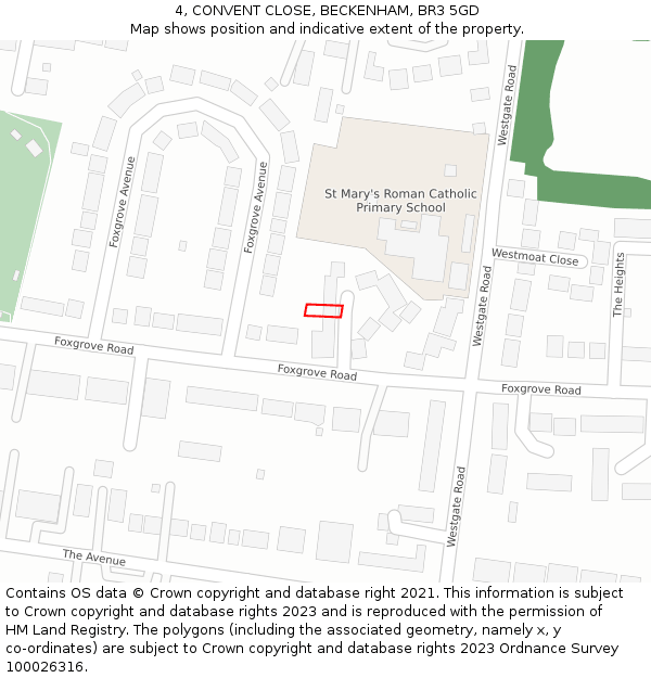 4, CONVENT CLOSE, BECKENHAM, BR3 5GD: Location map and indicative extent of plot