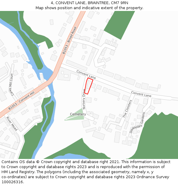 4, CONVENT LANE, BRAINTREE, CM7 9RN: Location map and indicative extent of plot