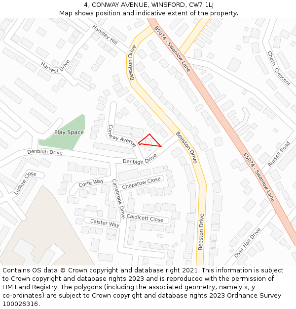 4, CONWAY AVENUE, WINSFORD, CW7 1LJ: Location map and indicative extent of plot