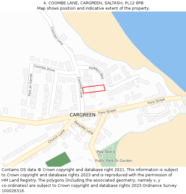 4, COOMBE LANE, CARGREEN, SALTASH, PL12 6PB: Location map and indicative extent of plot