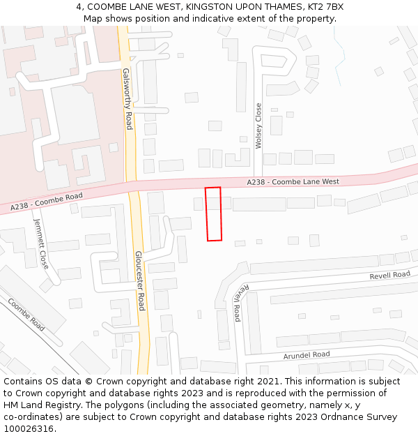 4, COOMBE LANE WEST, KINGSTON UPON THAMES, KT2 7BX: Location map and indicative extent of plot