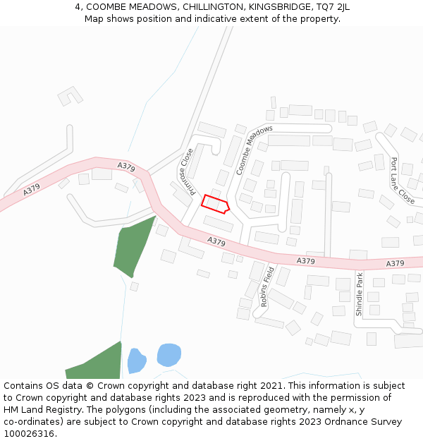 4, COOMBE MEADOWS, CHILLINGTON, KINGSBRIDGE, TQ7 2JL: Location map and indicative extent of plot