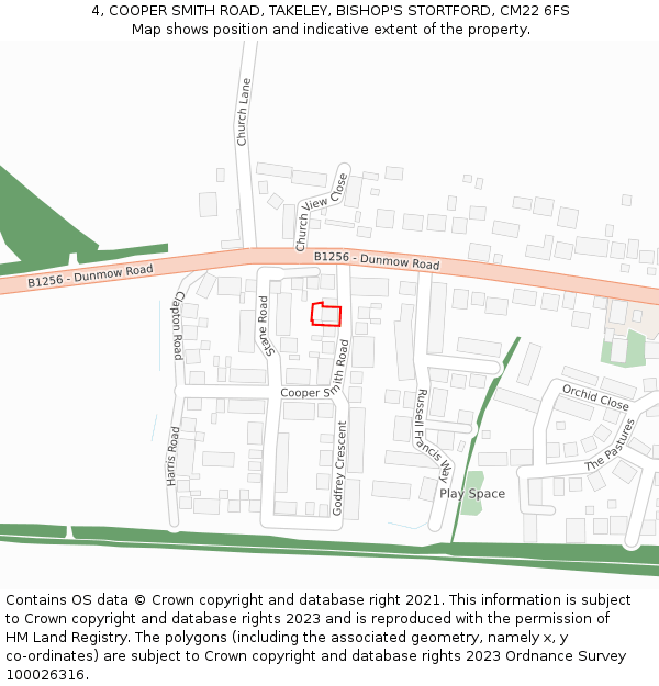 4, COOPER SMITH ROAD, TAKELEY, BISHOP'S STORTFORD, CM22 6FS: Location map and indicative extent of plot