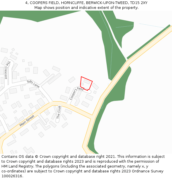 4, COOPERS FIELD, HORNCLIFFE, BERWICK-UPON-TWEED, TD15 2XY: Location map and indicative extent of plot