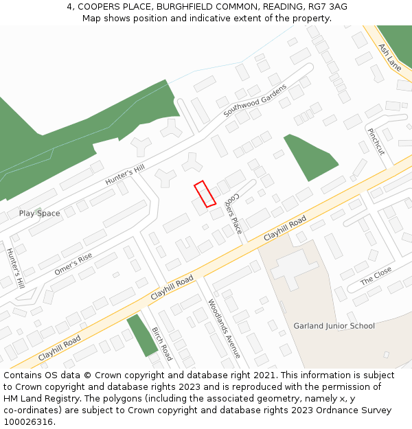 4, COOPERS PLACE, BURGHFIELD COMMON, READING, RG7 3AG: Location map and indicative extent of plot