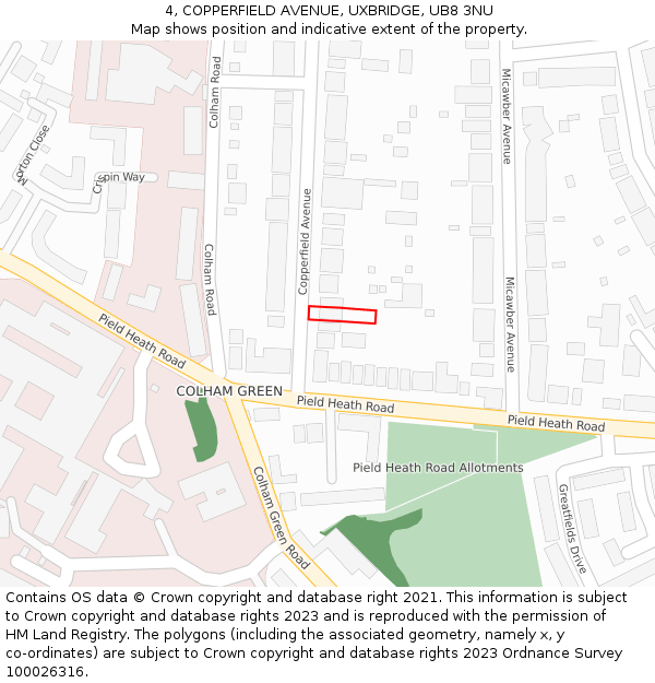 4, COPPERFIELD AVENUE, UXBRIDGE, UB8 3NU: Location map and indicative extent of plot