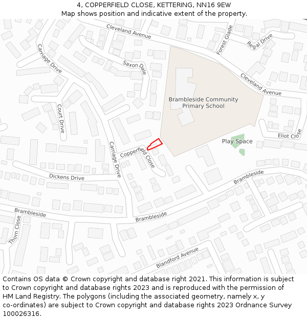 4, COPPERFIELD CLOSE, KETTERING, NN16 9EW: Location map and indicative extent of plot