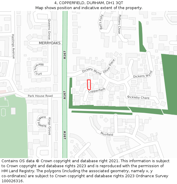 4, COPPERFIELD, DURHAM, DH1 3QT: Location map and indicative extent of plot