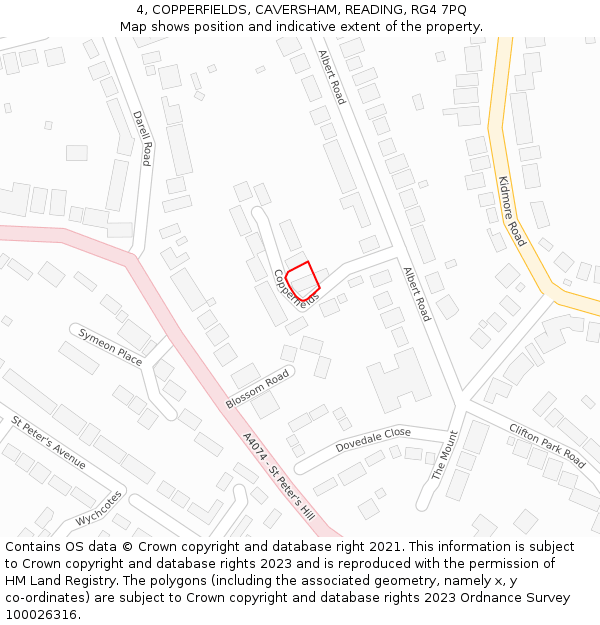 4, COPPERFIELDS, CAVERSHAM, READING, RG4 7PQ: Location map and indicative extent of plot