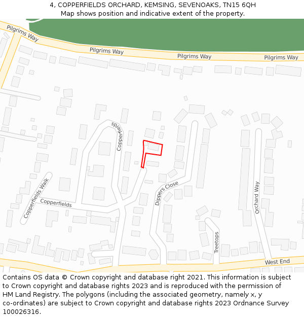 4, COPPERFIELDS ORCHARD, KEMSING, SEVENOAKS, TN15 6QH: Location map and indicative extent of plot
