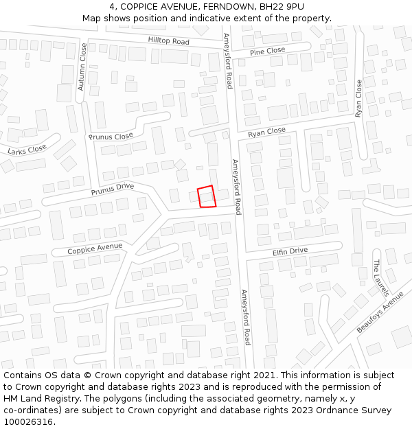 4, COPPICE AVENUE, FERNDOWN, BH22 9PU: Location map and indicative extent of plot