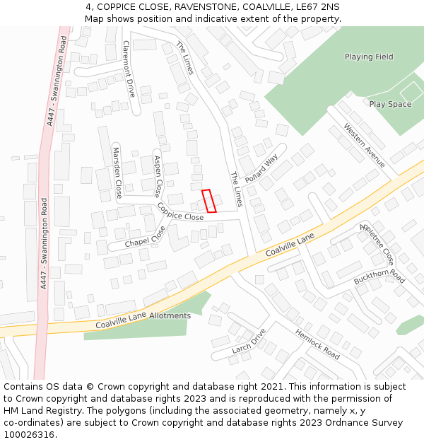 4, COPPICE CLOSE, RAVENSTONE, COALVILLE, LE67 2NS: Location map and indicative extent of plot