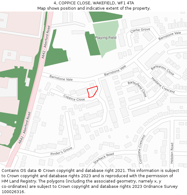 4, COPPICE CLOSE, WAKEFIELD, WF1 4TA: Location map and indicative extent of plot