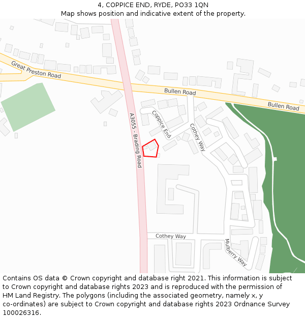 4, COPPICE END, RYDE, PO33 1QN: Location map and indicative extent of plot