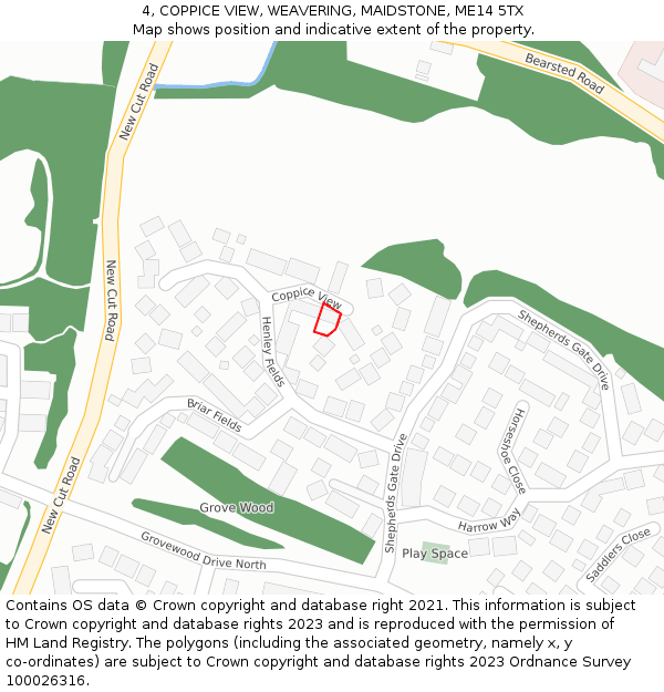 4, COPPICE VIEW, WEAVERING, MAIDSTONE, ME14 5TX: Location map and indicative extent of plot