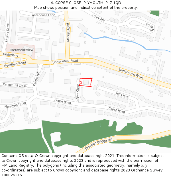 4, COPSE CLOSE, PLYMOUTH, PL7 1QD: Location map and indicative extent of plot