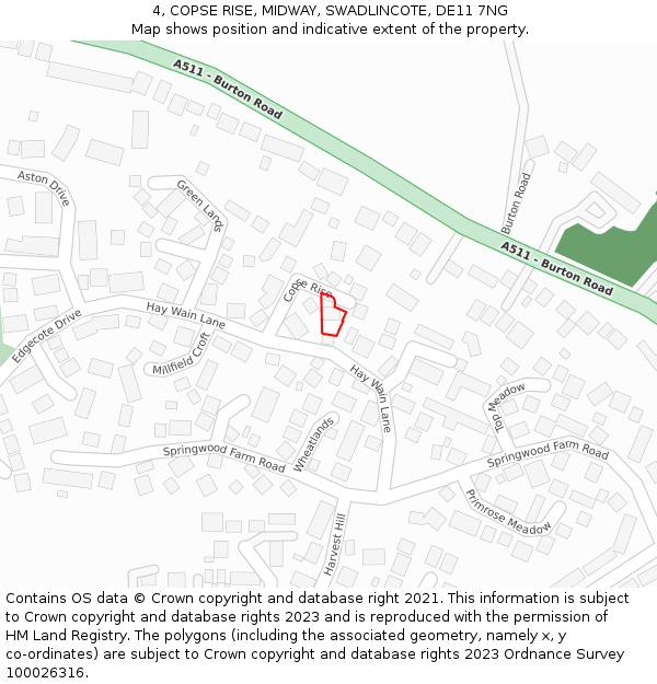 4, COPSE RISE, MIDWAY, SWADLINCOTE, DE11 7NG: Location map and indicative extent of plot