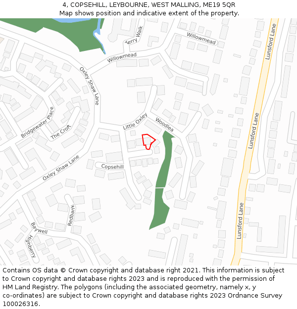 4, COPSEHILL, LEYBOURNE, WEST MALLING, ME19 5QR: Location map and indicative extent of plot