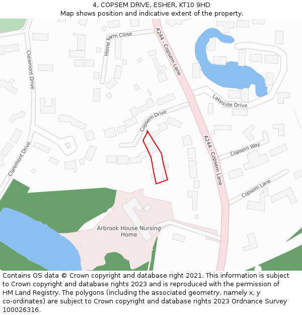 4, COPSEM DRIVE, ESHER, KT10 9HD: Location map and indicative extent of plot