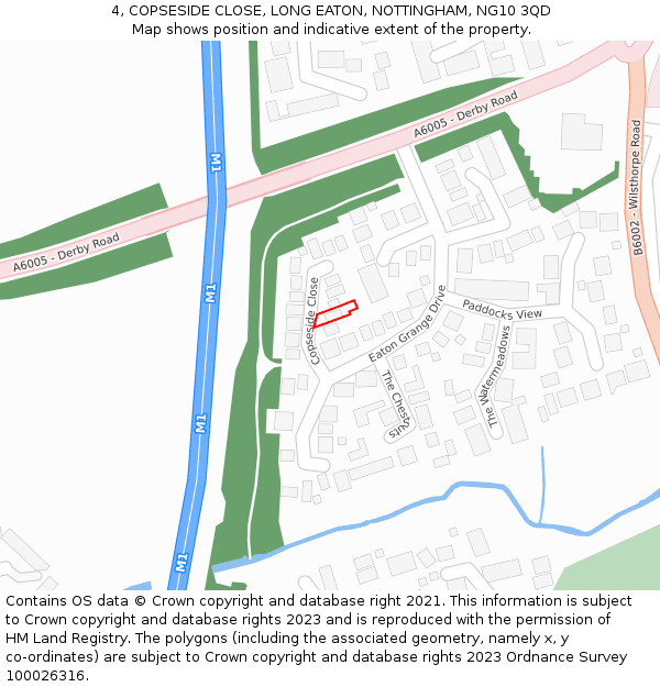 4, COPSESIDE CLOSE, LONG EATON, NOTTINGHAM, NG10 3QD: Location map and indicative extent of plot
