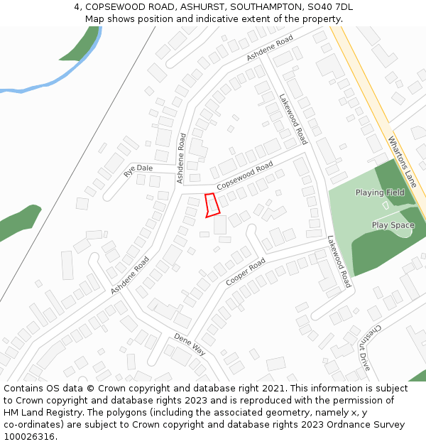 4, COPSEWOOD ROAD, ASHURST, SOUTHAMPTON, SO40 7DL: Location map and indicative extent of plot