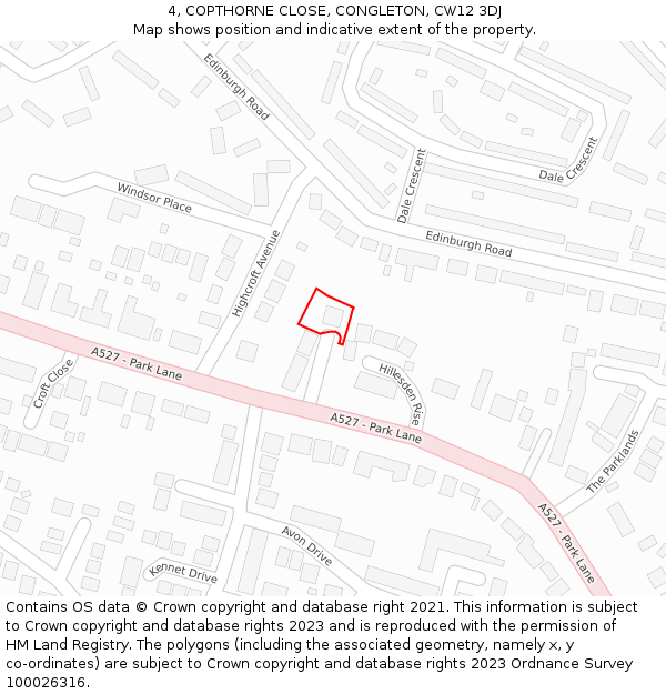 4, COPTHORNE CLOSE, CONGLETON, CW12 3DJ: Location map and indicative extent of plot