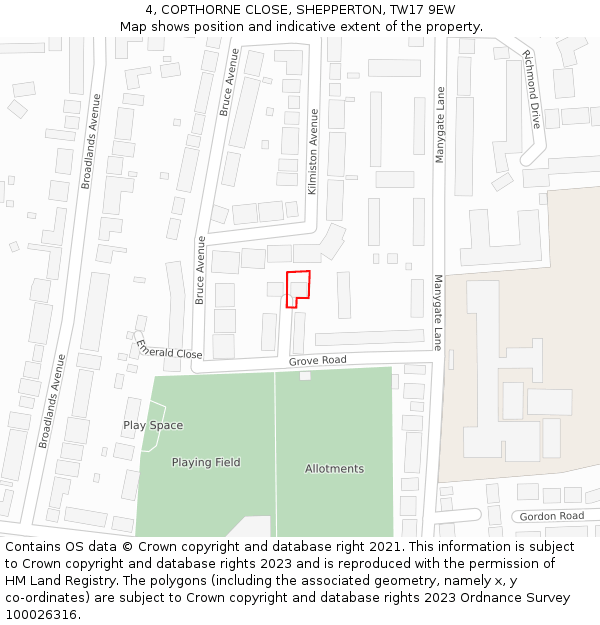 4, COPTHORNE CLOSE, SHEPPERTON, TW17 9EW: Location map and indicative extent of plot