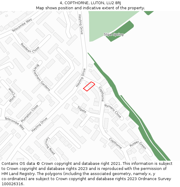 4, COPTHORNE, LUTON, LU2 8RJ: Location map and indicative extent of plot