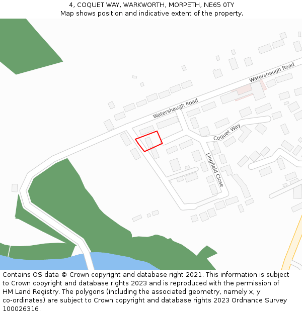4, COQUET WAY, WARKWORTH, MORPETH, NE65 0TY: Location map and indicative extent of plot