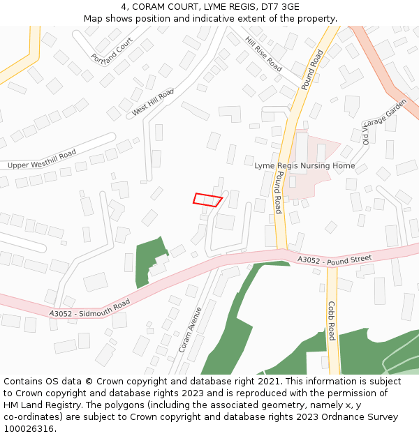 4, CORAM COURT, LYME REGIS, DT7 3GE: Location map and indicative extent of plot