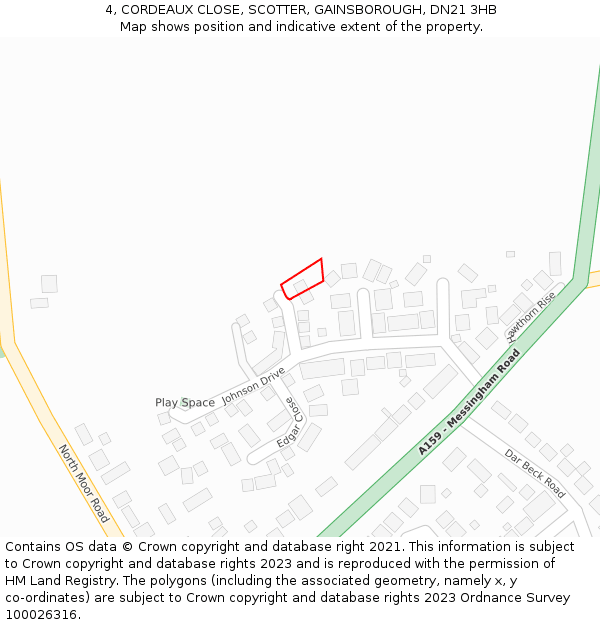 4, CORDEAUX CLOSE, SCOTTER, GAINSBOROUGH, DN21 3HB: Location map and indicative extent of plot