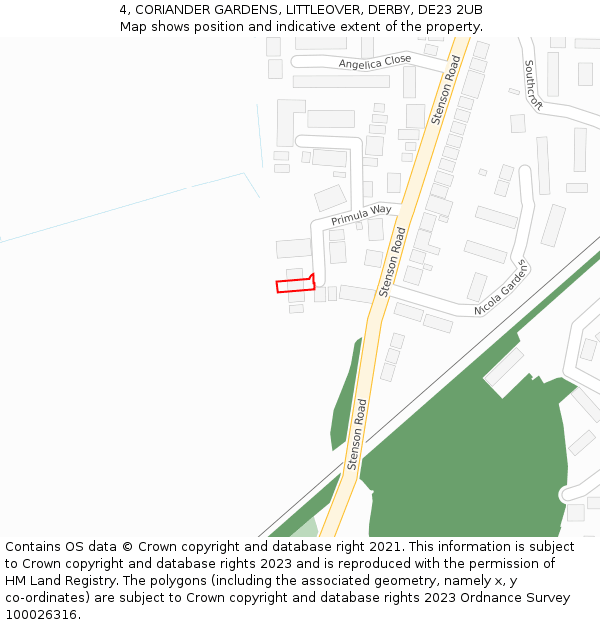 4, CORIANDER GARDENS, LITTLEOVER, DERBY, DE23 2UB: Location map and indicative extent of plot