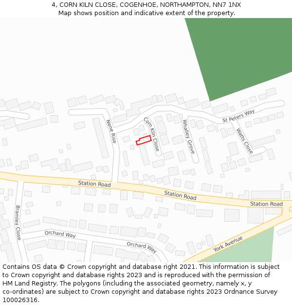 4, CORN KILN CLOSE, COGENHOE, NORTHAMPTON, NN7 1NX: Location map and indicative extent of plot