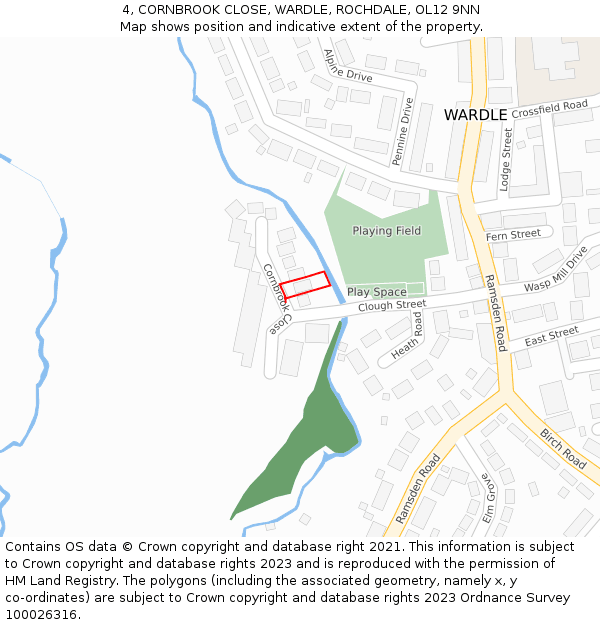 4, CORNBROOK CLOSE, WARDLE, ROCHDALE, OL12 9NN: Location map and indicative extent of plot