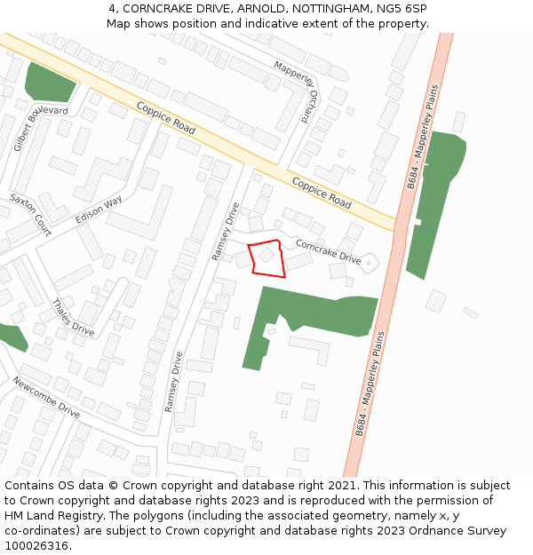 4, CORNCRAKE DRIVE, ARNOLD, NOTTINGHAM, NG5 6SP: Location map and indicative extent of plot