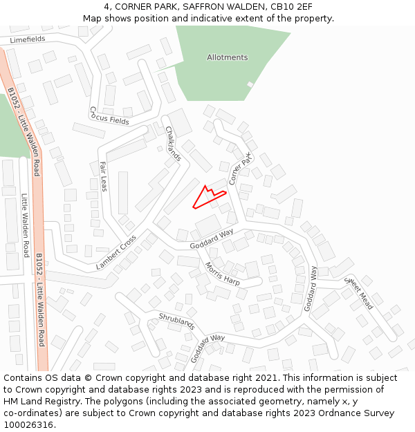 4, CORNER PARK, SAFFRON WALDEN, CB10 2EF: Location map and indicative extent of plot