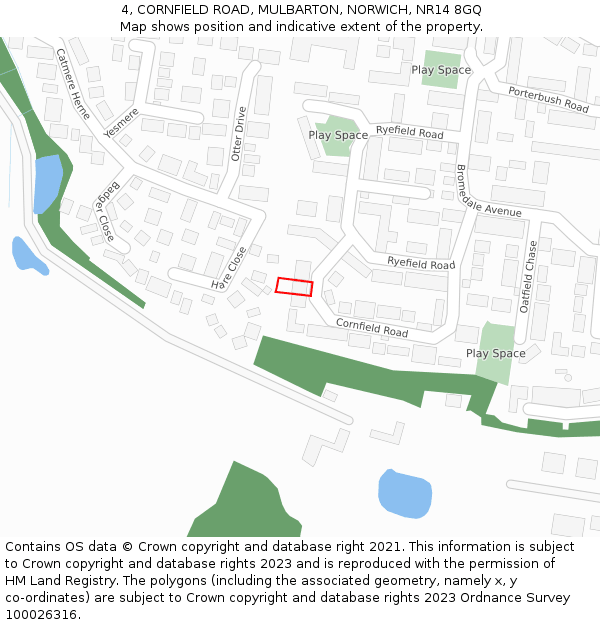4, CORNFIELD ROAD, MULBARTON, NORWICH, NR14 8GQ: Location map and indicative extent of plot