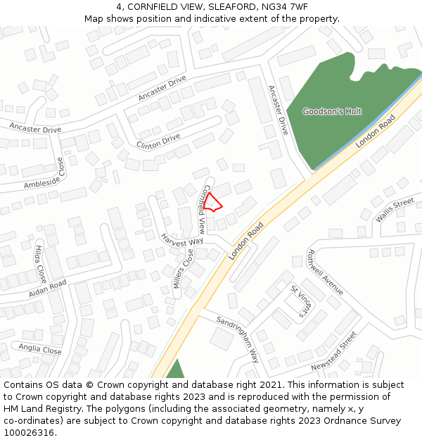 4, CORNFIELD VIEW, SLEAFORD, NG34 7WF: Location map and indicative extent of plot