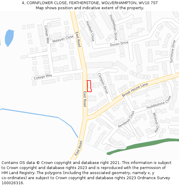 4, CORNFLOWER CLOSE, FEATHERSTONE, WOLVERHAMPTON, WV10 7ST: Location map and indicative extent of plot