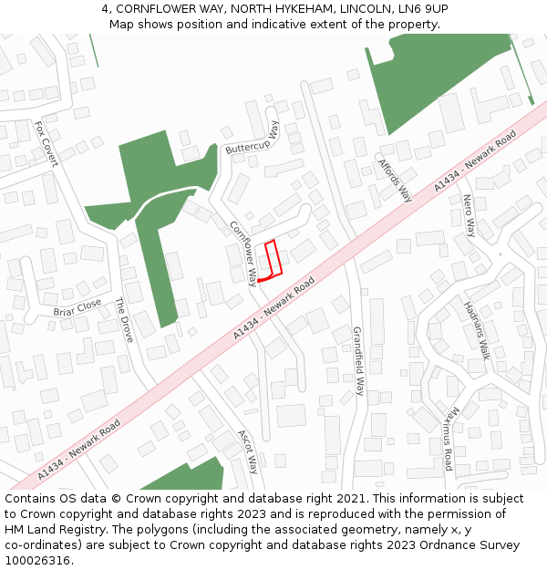 4, CORNFLOWER WAY, NORTH HYKEHAM, LINCOLN, LN6 9UP: Location map and indicative extent of plot