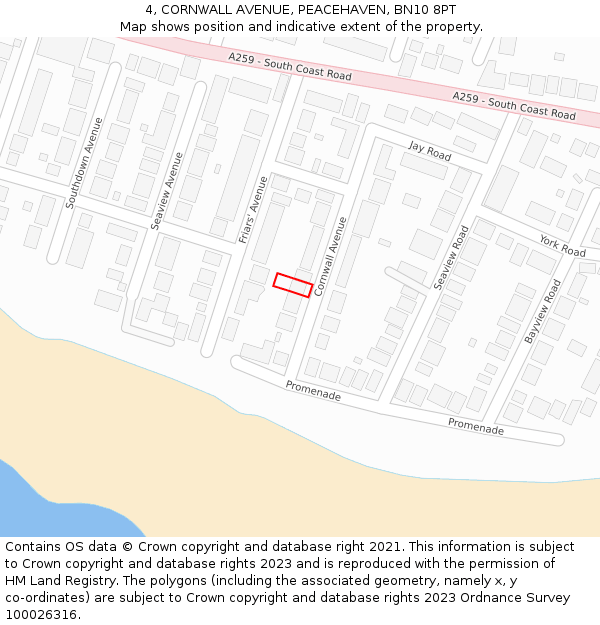 4, CORNWALL AVENUE, PEACEHAVEN, BN10 8PT: Location map and indicative extent of plot