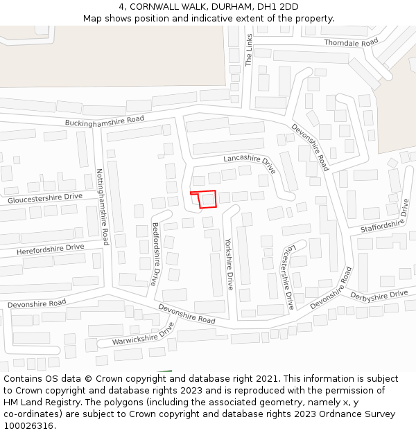 4, CORNWALL WALK, DURHAM, DH1 2DD: Location map and indicative extent of plot