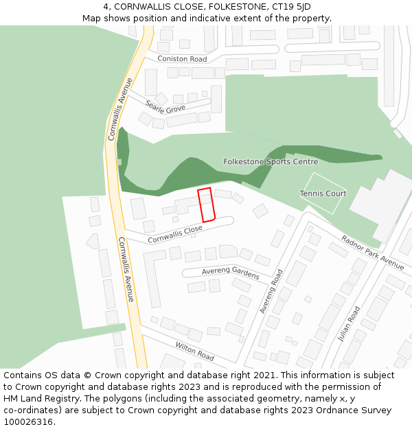 4, CORNWALLIS CLOSE, FOLKESTONE, CT19 5JD: Location map and indicative extent of plot
