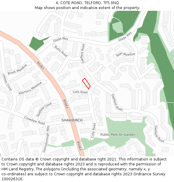 4, COTE ROAD, TELFORD, TF5 0NQ: Location map and indicative extent of plot