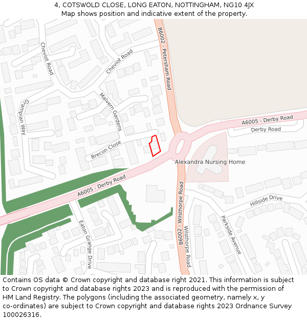 4, COTSWOLD CLOSE, LONG EATON, NOTTINGHAM, NG10 4JX: Location map and indicative extent of plot