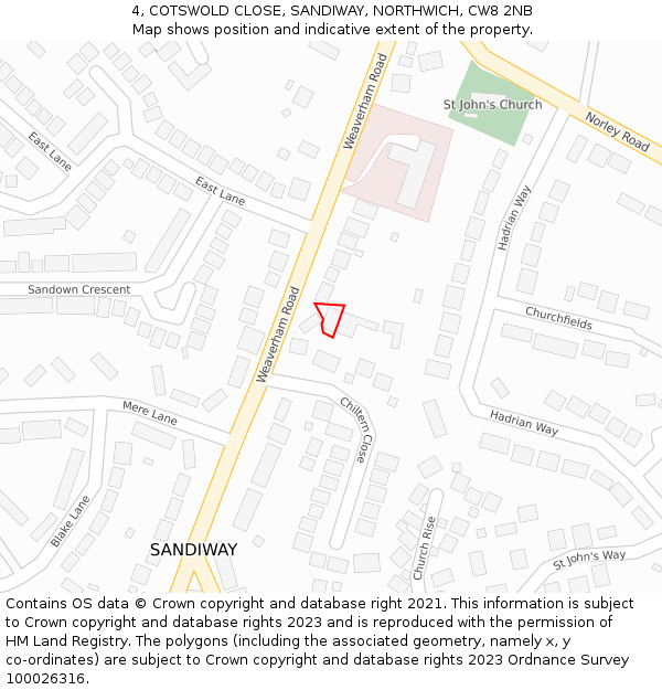 4, COTSWOLD CLOSE, SANDIWAY, NORTHWICH, CW8 2NB: Location map and indicative extent of plot