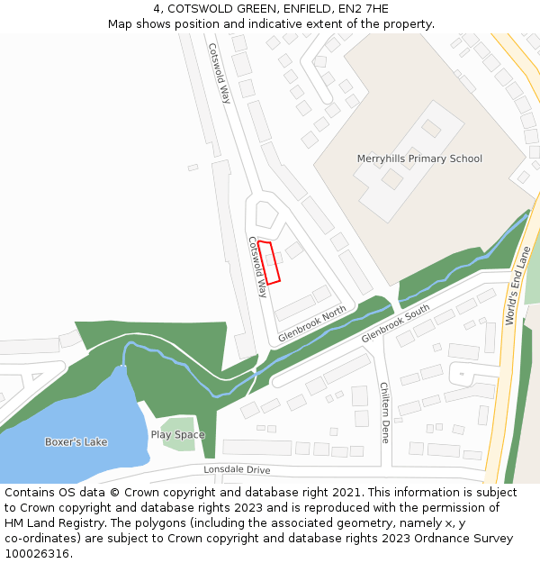 4, COTSWOLD GREEN, ENFIELD, EN2 7HE: Location map and indicative extent of plot