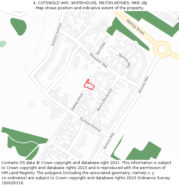 4, COTSWOLD WAY, WHITEHOUSE, MILTON KEYNES, MK8 1BJ: Location map and indicative extent of plot